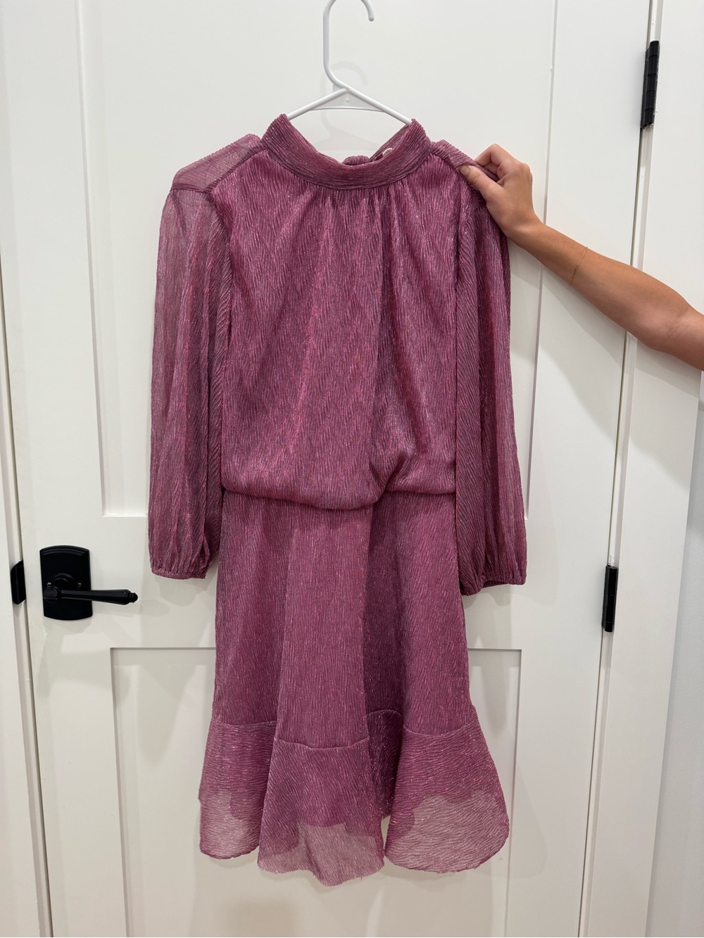 THML Mauve Pink Metallic Sheer Long Sleeve Fit & Flare Dress